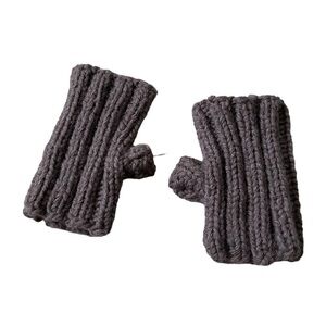 Hand Knit Handmade Wool Chinky Knit Fingerless Gloves Mittens Brown